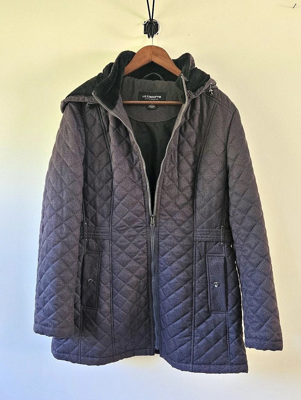 Liz Claiborne Quilted Hooded Jacket XL Like New